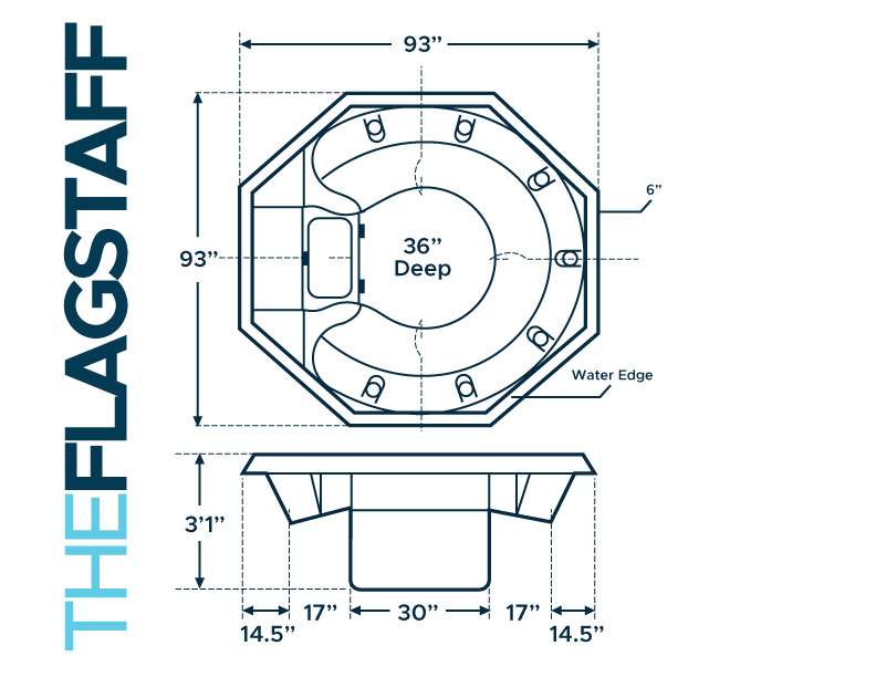 digs-FLAGSTAFF The Flagstaff Fiberglass Pool spa measures 93"x93'x36"